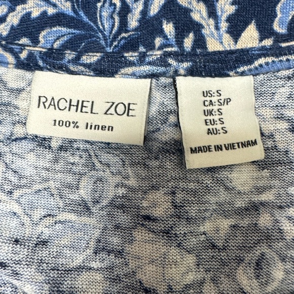 Rachel Zoe Timeless Blue Cap Sleeve Paisley Print Blouse 100% Linen size Small - Picture 7 of 8
